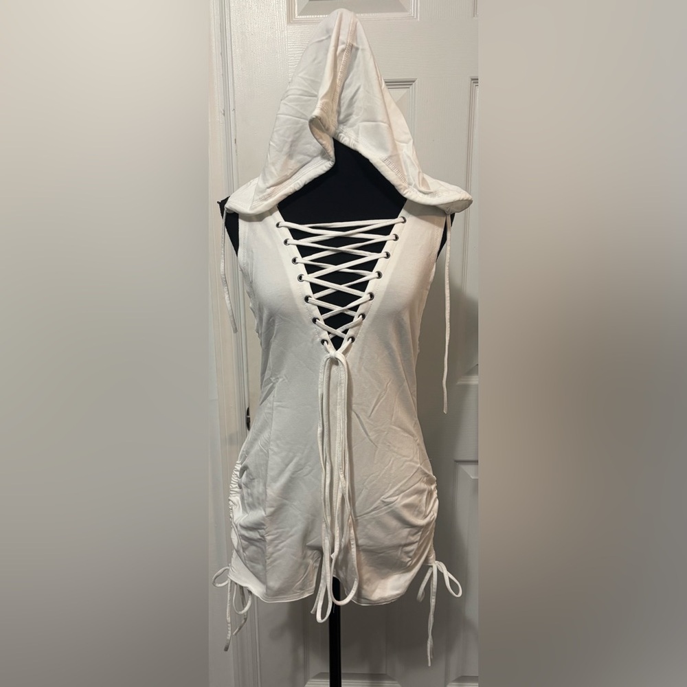NWT Dolls Kill / Darker Wavs White Charged Lace-Up Romper